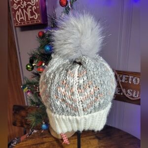 Lauren Conrad Cozy Kids lined Pom-Pom Beanie-grey,pink,white